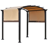 Outsunny 10' x 8' Outdoor Retractable Canopy Pergola Steel Frame Patio Pergola Shelter Sun Shade with Arc Roof, Beige(m-11)