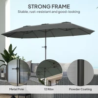 Outsunny 13ft Double-Sided Patio Umbrella with Crank Handle, for Poolside, Deck, Garden, Light Grey(m-6)