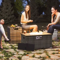 Outsunny 32" Propane Fire Pit Table 40,000 BTU Rattan Outdoor Gas Fire Table with Hideaway Propane Tank Holder, Waterproof Cover(m-10)