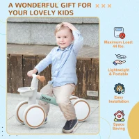 Qaba Toddler Balance Bike for 12–36 Months with Adjustable Seat, Removable Basket, 4 Silent Wheels, Green(m-7)