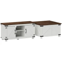 HOMCOM TV Stand and Coffee Table Set, TV Console Table for up to 50" TV , Center Table with Hinged Lift Top , Distressed White(m-11)