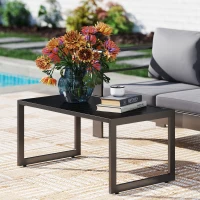 Outsunny Outdoor Coffee Table, Patio Coffee Table with Slatted Tabletop, Adjustable Foot Pads for Garden, Patio, Lawn, Black(m-8)