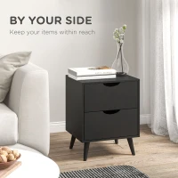 HOMCOM Modern Bedside Table, Nightstand with 2 Drawers and Pine Wood Legs for Bedroom, Living Room, Black(m-4)