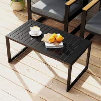 Outsunny Outdoor Coffee Table, Patio Coffee Table with Slatted Tabletop, Adjustable Foot Pads for Garden, Patio, Lawn, Black