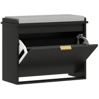 HOMCOM Shoe Storage Bench with Padded Seat Cushion and Flip-Drawer, Entryway Bench, Shoe Cabinet, 24.4x10.2x18.7 Inches, Black(m-12)