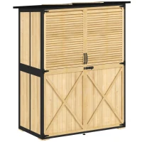 Outsunny Wood Storage Shed, Outdoor Garden Shed with Asphalt Roof, 2 Shelves, Lockable Doors and Adjustable Feet, Natural(m-12)