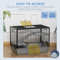 PawHut 3-tier Hamster Cage, Guinea Pig Cage with Accessories Food Dish Water Bottle, Ramps, 31.5"x19"x 23", Grey(m-5)
