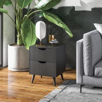 HOMCOM Modern Bedside Table, Nightstand with 2 Drawers and Pine Wood Legs for Bedroom, Living Room, Black(m-10)