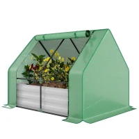 Outsunny 4 x 3 x 3ft Raised Garden Bed with Mini Greenhouse, Galvanized Raised Garden Bed with Cover for Herbs and Vegetables, Small Greenhouse for Patio Garden Balcony, Green(m-11)