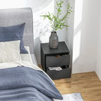 HOMCOM Modern Bedside Table, Nightstand with 2 Drawers and Pine Wood Legs for Bedroom, Living Room, Black(m-9)