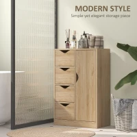 HOMCOM Freestanding Storage Cabinet, Bathroom Floor Cabinet with 4 Drawers and Door, Oak(m-4)