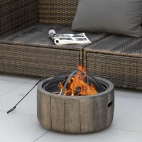 Outsunny 18" Metal Outdoor Fire Pit Wood Burning Fire Bowl with Spark Cover, Poker for Patio, Picnic, Backyard, Dark Brown(m-8)