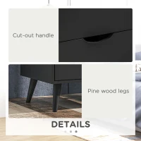 HOMCOM Modern Bedside Table, Nightstand with 2 Drawers and Pine Wood Legs for Bedroom, Living Room, Black(m-6)