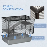 PawHut 3-tier Hamster Cage, Guinea Pig Cage with Accessories Food Dish Water Bottle, Ramps, 31.5"x19"x 23", Grey(m-7)