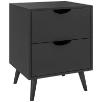 HOMCOM Modern Bedside Table, Nightstand with 2 Drawers and Pine Wood Legs for Bedroom, Living Room, Black(m-11)
