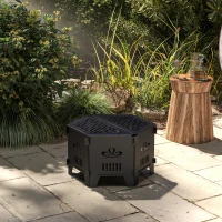 Outsunny 2-In-1 Portable Plug Fire Pit Table 20" Hexagon Firepit with Carrying Bag for Patio, Camping, Picnic, Bonfire(m-8)