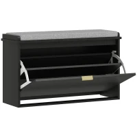 HOMCOM Shoe Storage Bench with Padded Seat Cushion and Flip-Drawer, Entryway Bench, Shoe Cabinet, 31.5x10.2x18.7 Inches, Black(m-12)