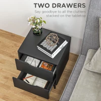 HOMCOM Modern Bedside Table, Nightstand with 2 Drawers and Pine Wood Legs for Bedroom, Living Room, Black(m-5)