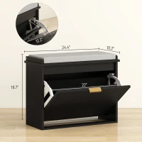 HOMCOM Shoe Storage Bench with Padded Seat Cushion and Flip-Drawer, Entryway Bench, Shoe Cabinet, 24.4x10.2x18.7 Inches, Black(m-3)