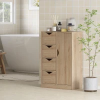 HOMCOM Freestanding Storage Cabinet, Bathroom Floor Cabinet with 4 Drawers and Door, Oak(m-2)