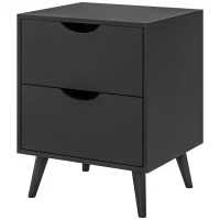 HOMCOM Modern Bedside Table, Nightstand with 2 Drawers and Pine Wood Legs for Bedroom, Living Room, Black(m-2)