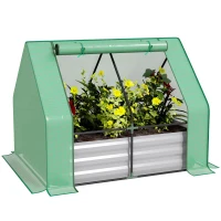 Outsunny 4 x 3 x 3ft Raised Garden Bed with Mini Greenhouse, Galvanized Raised Garden Bed with Cover for Herbs and Vegetables, Small Greenhouse for Patio Garden Balcony, Green(m-1)