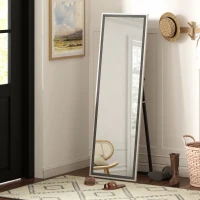 HOMCOM Floor Standing Mirror, Full Length Mirror, Free Standing, Leaning or Wall Mirror with Frame for Bedroom, Grey Wood Grain(m-7)