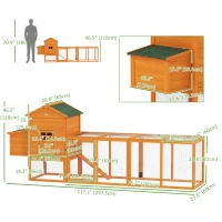PawHut 117" Extra Large Chicken Coop with Asphalt Roof, Wooden Hen House with Slide-out Tray, Quail Hutch with Nesting Box, Orange(m-3)