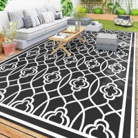 Outsunny Reversible Outdoor Rug, Waterproof Plastic Straw with Carry Bag, 9' x 18', Black & White Lantern(m-11)