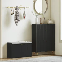 HOMCOM Shoe Storage Bench with Padded Seat Cushion and Flip-Drawer, Entryway Bench, Shoe Cabinet, 31.5x10.2x18.7 Inches, Black(m-8)