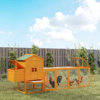PawHut 117" Extra Large Chicken Coop with Asphalt Roof, Wooden Hen House with Slide-out Tray, Quail Hutch with Nesting Box, Orange(m-9)