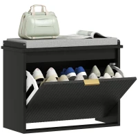 HOMCOM Shoe Storage Bench with Padded Seat Cushion and Flip-Drawer, Entryway Bench, Shoe Cabinet, 24.4x10.2x18.7 Inches, Black(m-11)