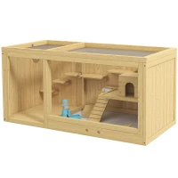 PawHut Extra Large Wooden Hamster Cage with Pull-out Tray, Seesaws, Ladder(m-12)