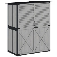 Outsunny Wood Storage Shed, Outdoor Garden Shed with Asphalt Roof, 2 Shelves, Lockable Doors and Adjustable Feet, Gray(m-12)