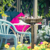 Outsunny 28" Antique Bird Bath Decorative Birdbath Bird Feeder Bowl with Planter Pedestal and Bird Statues, Bronze(m-10)