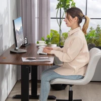 HOMCOM Armless Office Chair, 360° Swivel Desk Chair with Adjustable Height & Tilt Function for Home Office, Study, Cream White(m-7)