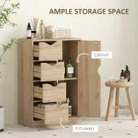 HOMCOM Freestanding Storage Cabinet, Bathroom Floor Cabinet with 4 Drawers and Door, Oak(m-5)