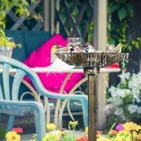 Outsunny 32" Bird Bath with Decorative Birds, Vintage Birdbath with Flower Planter Base for Garden, Bronze(m-8)