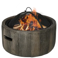 Outsunny 18" Metal Outdoor Fire Pit Wood Burning Fire Bowl with Spark Cover, Poker for Patio, Picnic, Backyard, Dark Brown(m-11)