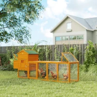 PawHut 117" Extra Large Chicken Coop with Asphalt Roof, Wooden Hen House with Slide-out Tray, Quail Hutch with Nesting Box, Orange(m-1)