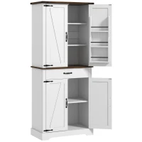 HOMCOM 71" Tall Kitchen Cabinet, Farmhouse Pantry Cabinet with Barn Doors, Drawer and Adjustable Shelves, White(m-2)