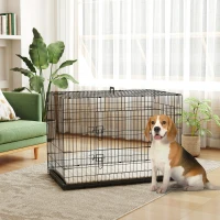 PawHut 41" Dog Crate with 2 Doors, Folding Metal Dog Cage with Soft Cushion, Removable Tray, Handle, for Small Dogs, Black(m-1)