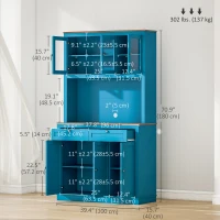 HOMCOM 71" Pantry Cabinet with Microwave Space, Buffet with Hutch, 2 Drawers, Adjustable Shelves and Glass Doors, Navy Blue(m-3)