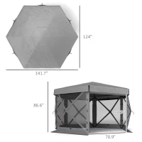 Outsunny 12' x 12' Hexagonal Pop Up Gazebo Canopy Tent with 5 Sidewalls, Outdoor Canopy Shelter with Carry Bag, Dark Gray(m-3)