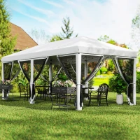 Outsunny 10' x 20' Pop Up Canopy Tent Gazebo with Removable Mesh Sidewall Netting, Carry Bag for Backyard Patio Outdoor, Cream White(m-8)