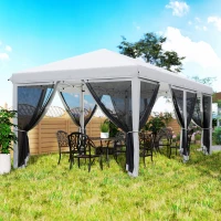 Outsunny 10' x 20' Pop Up Canopy Tent Gazebo with Removable Mesh Sidewall Netting, Carry Bag for Backyard Patio Outdoor, Cream White(m-10)