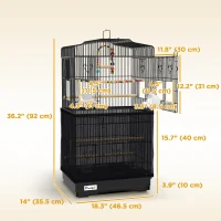 PawHut 36" Bird Cage with Accessories, Handle, Mesh Cover, Tray, Black(m-3)