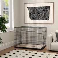 PawHut 41" Dog Crate with 2 Doors, Folding Metal Dog Cage with Soft Cushion, Removable Tray, Handle, for Small Dogs, Black(m-9)