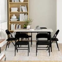 HOMCOM Set of 6 Metal Foldable Chairs, Linen Padded Folding Chairs with Cushion Seat and Open Back for Indoor, Black(m-10)