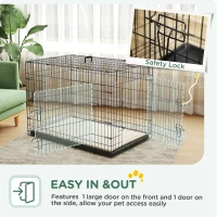 PawHut 41" Dog Crate with 2 Doors, Folding Metal Dog Cage with Soft Cushion, Removable Tray, Handle, for Small Dogs, Black(m-5)